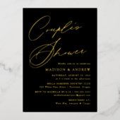 Moderne elegante Black and Gold Couple Dusche Folieneinladung (Vorderseite)