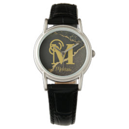 Moderne elegante Black and Gold Monogram-Bezeichnu Armbanduhr