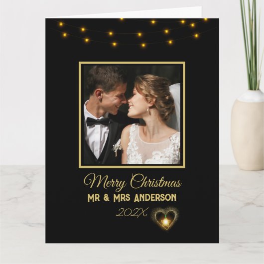Moderne elegante Black and Gold Mr. and Mrs. Chris Karte (Vorderseite)