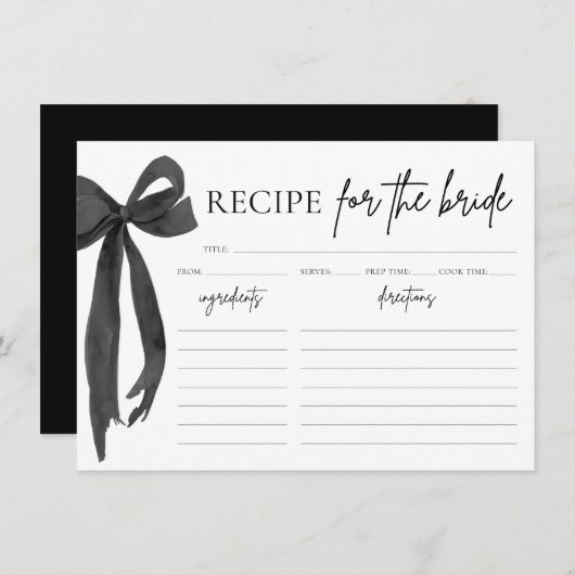 Moderne elegante Black Bow Brautparty Rezept Card Einladung (Vorne/Hinten)
