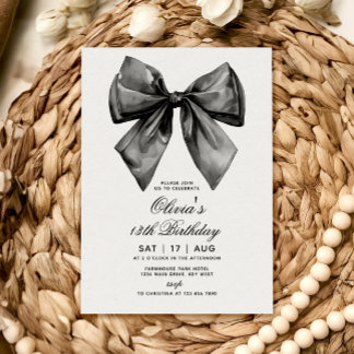Moderne elegante Black Bow Geburtstagseinladung Einladung