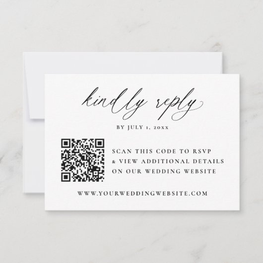 Moderne elegante Black Calligraphy QR Code Hochzei RSVP Karte (Vorderseite)