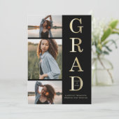 Moderne Elegante Black Gold 3 Foto Abschluss Ankündigung (Stehend Vorderseite)