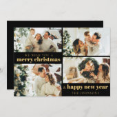 Moderne Elegante Black Gold 4 Foto Weihnachten (Vorne/Hinten)