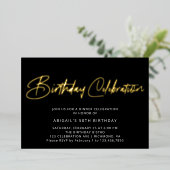Moderne elegante Black & Gold Geburtstagsfeier Folieneinladung (Stehend vorne)