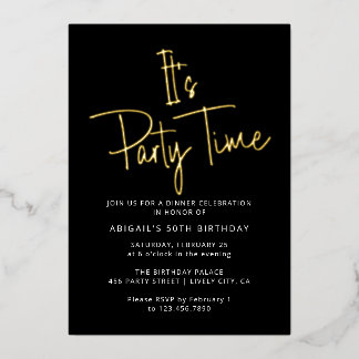 Moderne elegante Black & Gold Geburtstagsparty Folieneinladung