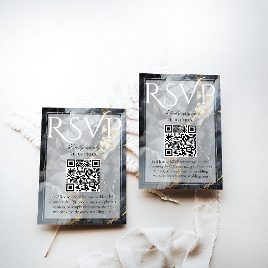 Moderne elegante Black & Gold Hochzeit RSVP Karte