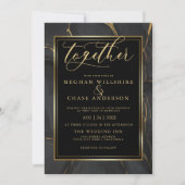 Moderne elegante Black Gold Marmor BarefootBride™ Einladung (Vorderseite)