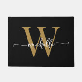 Moderne elegante Black Gold Monogram Name Script D Fußmatte (Vorderseite)