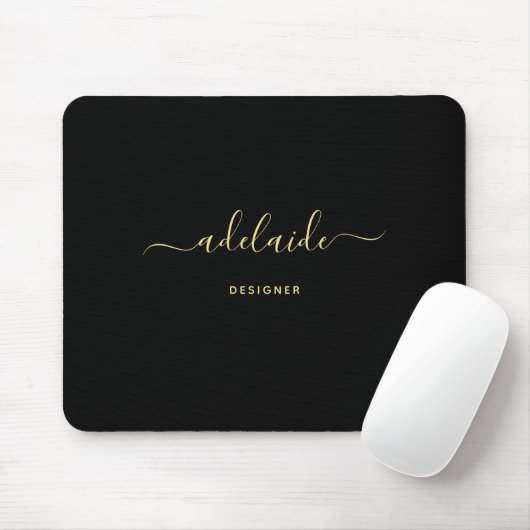 Moderne elegante Black Gold Monogram Script Girly Mousepad (Mit Mouse)
