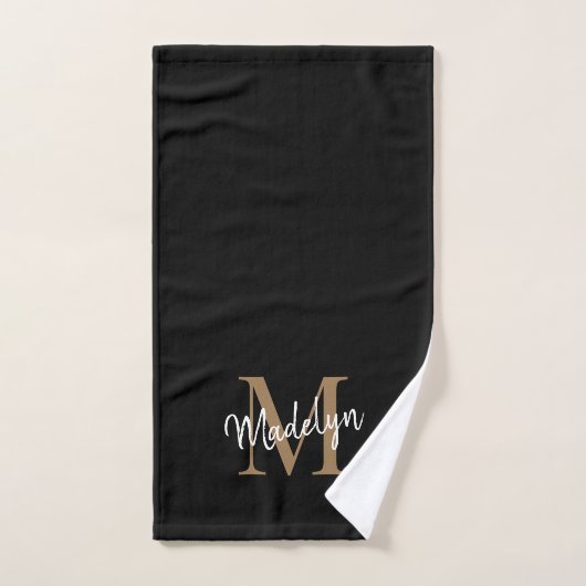 Moderne elegante Black Gold Monogram Script Name Badhandtuch Set (Handtuch)