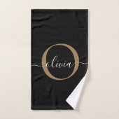 Moderne elegante Black Gold Monogram Script Name Badhandtuch Set (Handtuch)