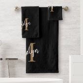 Moderne elegante Black Gold Monogram Script Name Badhandtuch Set
