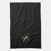 Moderne elegante Black Gold Monogram Script Name Geschirrtuch (Vertikal)