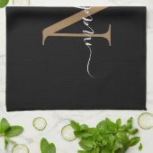 Moderne elegante Black Gold Monogram Script Name Geschirrtuch (Gefaltet)