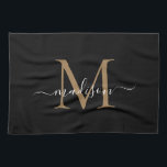 Moderne elegante Black Gold Monogram Script Name Geschirrtuch<br><div class="desc">Moderne elegante Black Gold Monogram Script Name Küchentuch</div>