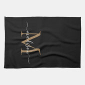 Moderne elegante Black Gold Monogram Script Name Geschirrtuch (Horizontal)