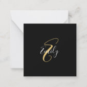 Moderne elegante Black Gold Monogram Script Name Mitteilungskarte (Vorderseite)