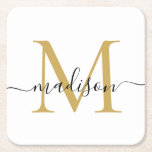 Moderne elegante Black Gold Monogram Script Name Rechteckiger Pappuntersetzer<br><div class="desc">Eleganter,  moderner Personalisierter Name für Monogram-Skripte Initial Paper Untersetzer</div>