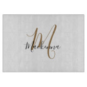 Moderne elegante Black Gold Monogram Script Name Schneidebrett (Vorderseite)