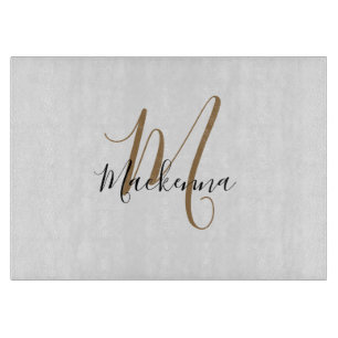 Moderne elegante Black Gold Monogram Script Name Schneidebrett