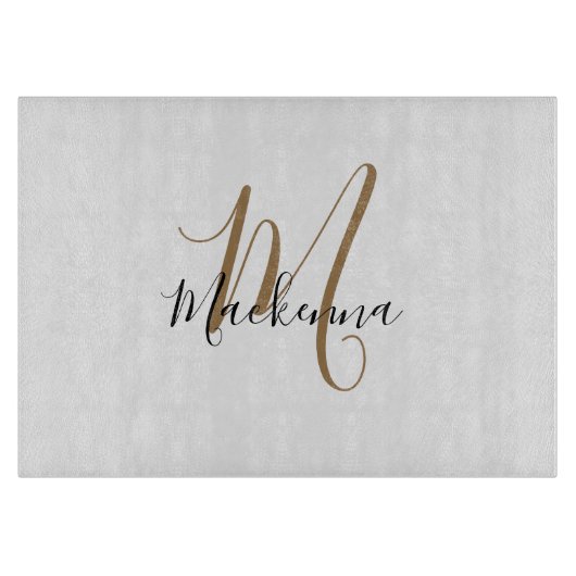 Moderne elegante Black Gold Monogram Script Name Schneidebrett (Vorderseite)