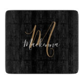 Moderne elegante Black Gold Monogram Script Name Schneidebrett (Vorderseite)