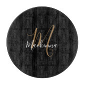 Moderne elegante Black Gold Monogram Script Name Schneidebrett (Vorderseite)