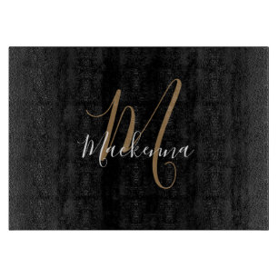 Moderne elegante Black Gold Monogram Script Name Schneidebrett