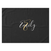 Moderne elegante Black Gold Monogram Script Name Tischdecke (Vorderseite (Horizontal))