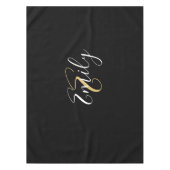 Moderne elegante Black Gold Monogram Script Name Tischdecke (Vorderseite)