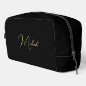 Moderne elegante Black Gold Monogram Travel Cosmet Waschbeutel (Rechte Ecke)