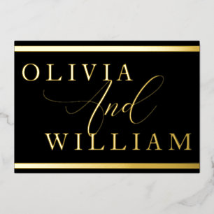Moderne Elegante Black & Gold Wedding Golden Folieneinladung