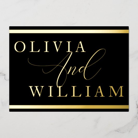 Moderne Elegante Black & Gold Wedding Golden Folieneinladung (Vorderseite)