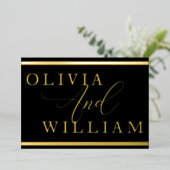 Moderne Elegante Black & Gold Wedding Golden Folieneinladung (Stehend vorne)