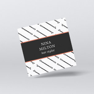 Moderne elegante Black Hair Buttons Stylist Quadratische Visitenkarte