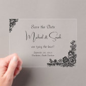 Moderne elegante Black Lace Save the Date Card Acryleinladungen (Insitu (Handheld))