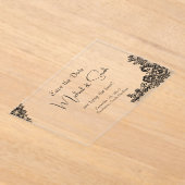 Moderne elegante Black Lace Save the Date Card Acryleinladungen (Ablage )