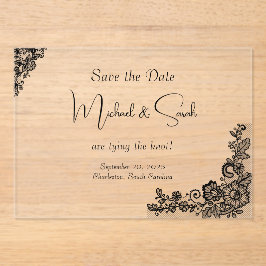 Moderne elegante Black Lace Save the Date Card Acryleinladungen