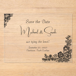 Moderne elegante Black Lace Save the Date Card Acryleinladungen