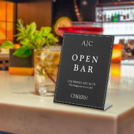 Moderne, elegante Black Monogram Wedding Bar Sockelschild