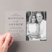 Moderne, elegante Black Script-Foto-Hochzeit Acryleinladungen (Insitu (Handheld))