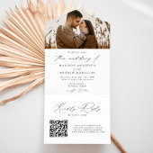 Moderne, elegante Black Script-Foto-Hochzeit All In One Einladung