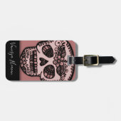 Moderne Elegante Black Travel Sugar Skull Tattoo Gepäckanhänger (Vorderseite horizontal)