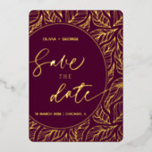 Moderne Elegante Blätter Foto Save the Date Folieneinladung (Vorderseite)
