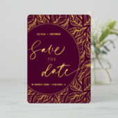 Moderne Elegante Blätter Foto Save the Date Folieneinladung (Stehend vorne)