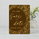 Moderne Elegante Blätter Foto Save the Date Folieneinladung (Stehend vorne)