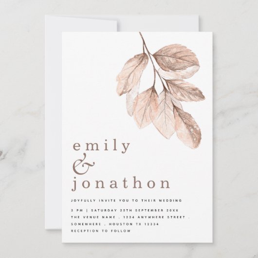 Moderne elegante Blätter Hochzeit Einladung (Vorderseite)