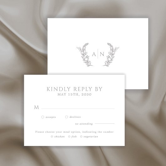 Moderne elegante blättrige Monogramm-Hochzeit RSVP Karte