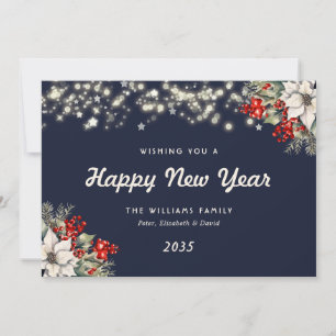 Moderne elegante blaue botanische Neujahrskarte Feiertagskarte